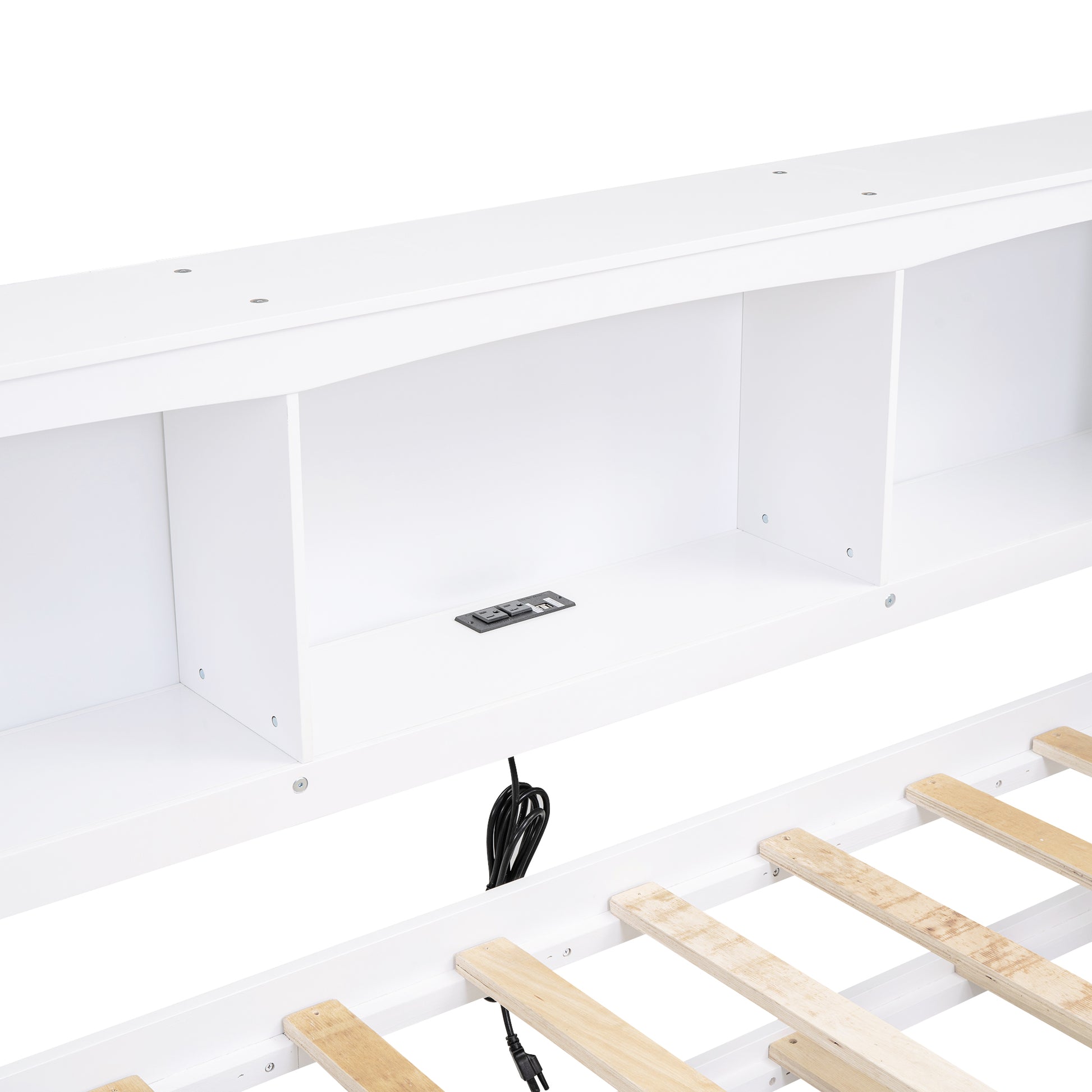 Twin Size Daybed with Trundle, Storage Cabinets and USB Ports, White image 9