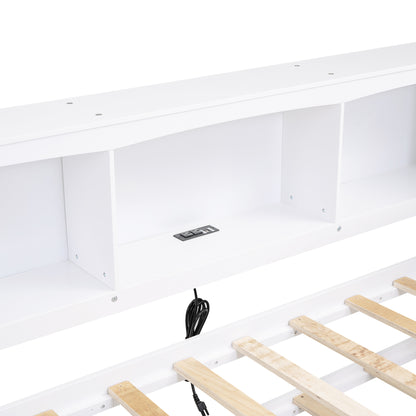 Twin Size Daybed with Trundle, Storage Cabinets and USB Ports, White image 9