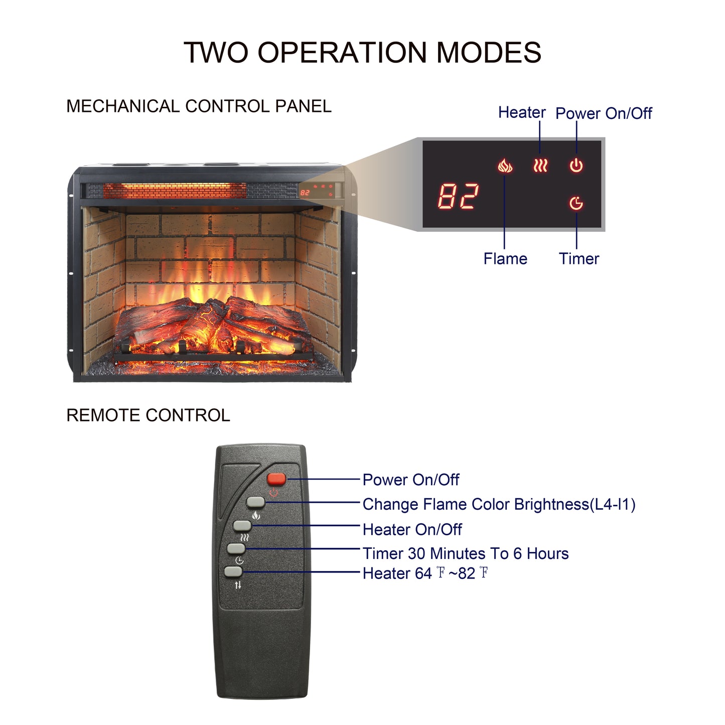 23 inch infrared quartz heater fireplace insert -woodlog version with brick image 4