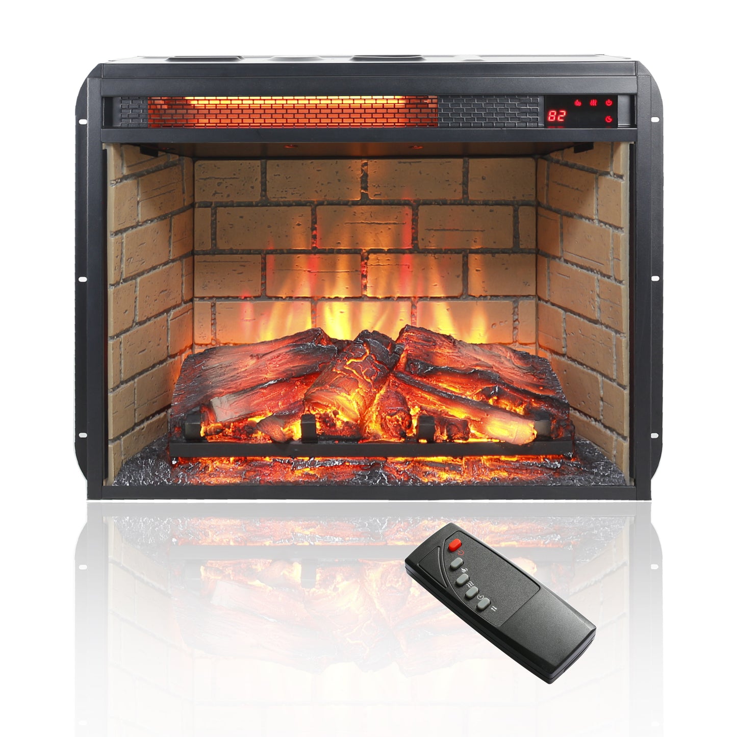 23 inch infrared quartz heater fireplace insert -woodlog version with brick image 1