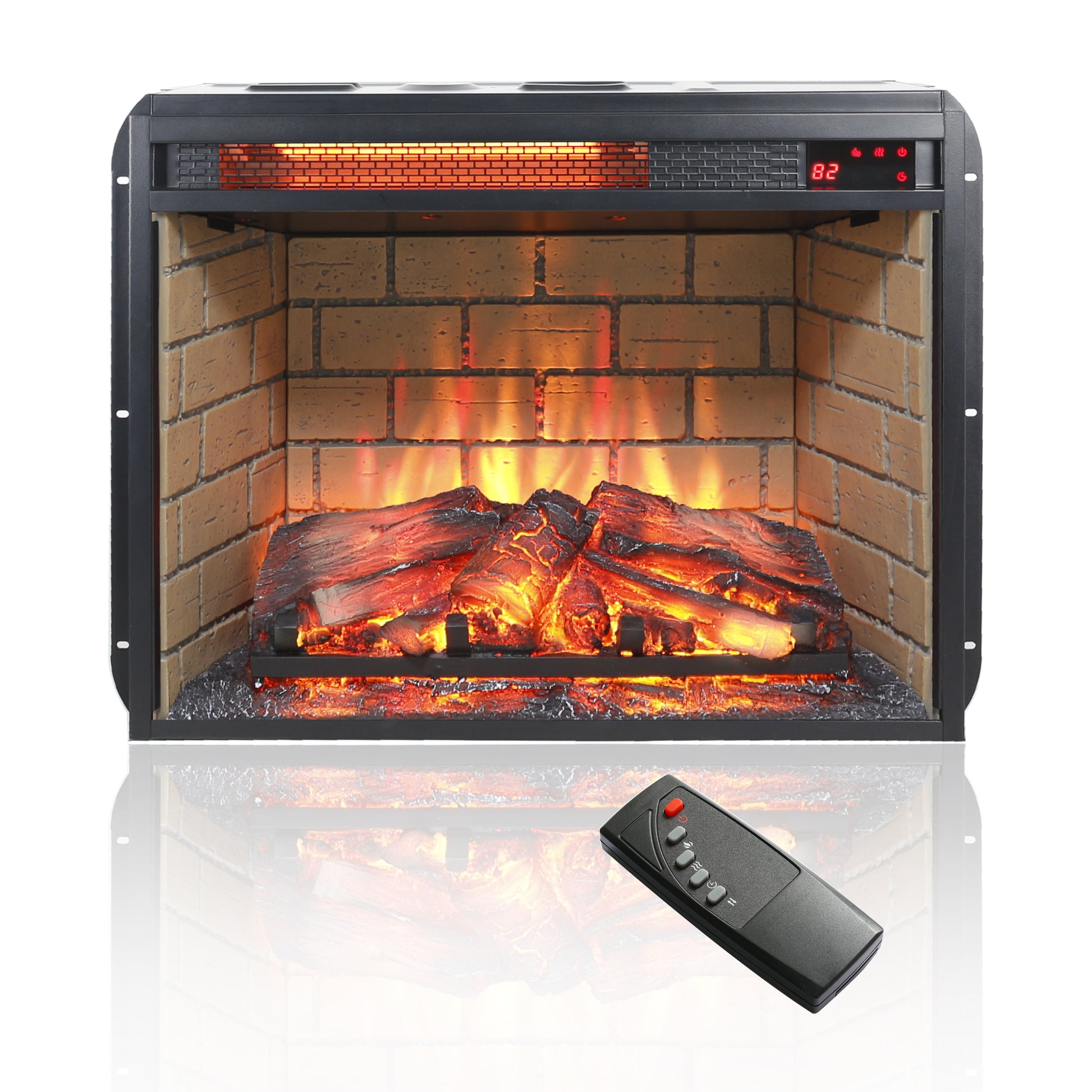 23 inch infrared quartz heater fireplace insert -woodlog version with brick image 1