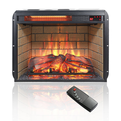 23 inch infrared quartz heater fireplace insert -woodlog version with brick image 1