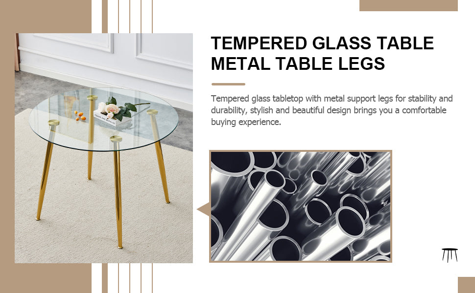 A glass tabletop with a diameter of 40 inches and a modern minimalist circular dining table with electroplated golden metal legs.Suitable for living rooms, and conference rooms.W1151S02857 image 10