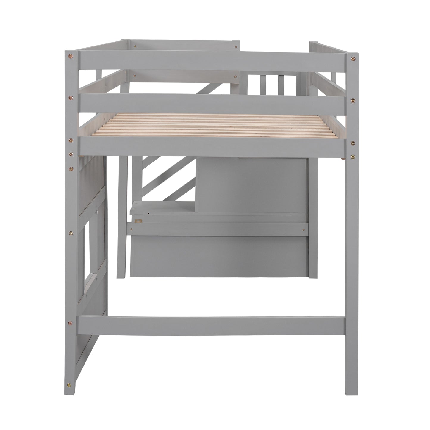 Twin Size Loft Bed with Storage Staircase and Window, With LED Light, Gray image 11