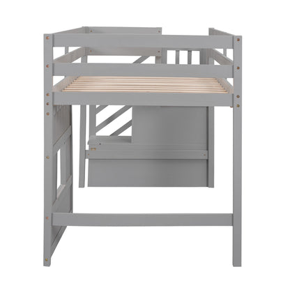 Twin Size Loft Bed with Storage Staircase and Window, With LED Light, Gray image 11