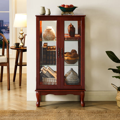 Curio Cabinet Lighted Curio Diapaly Cabinet with Adjustable Shelves and Mirrored Back Panel, Tempered Glass Doors (Cherry, 3 Tier), (E26 light bulb not included) image 4