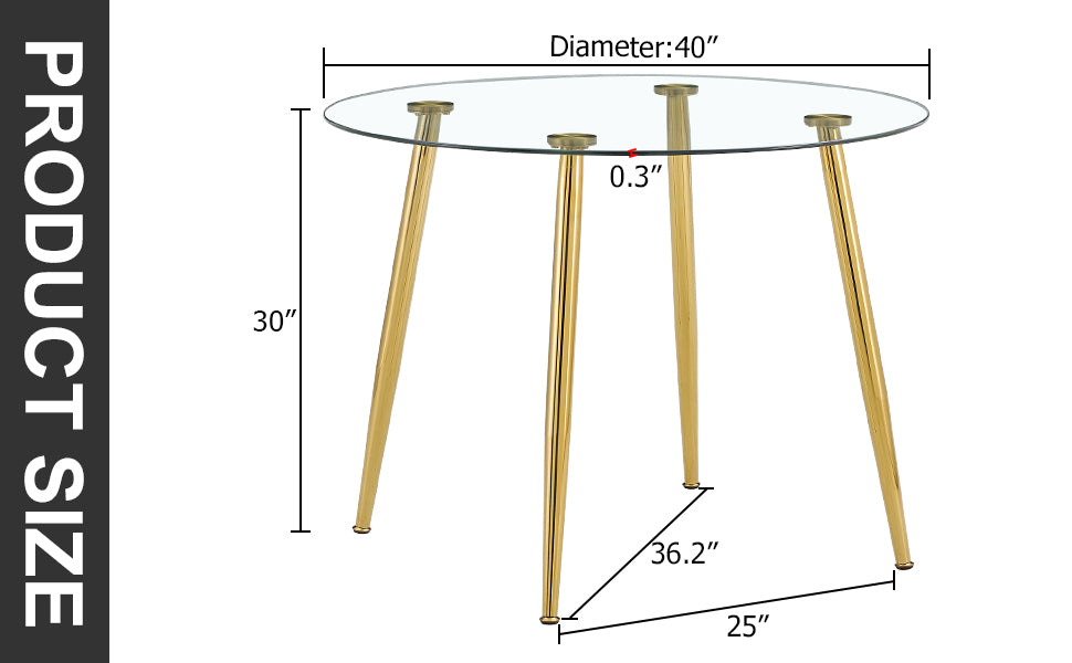 A glass tabletop with a diameter of 40 inches and a modern minimalist circular dining table with electroplated golden metal legs.Suitable for living rooms, and conference rooms.W1151S02857 image 8