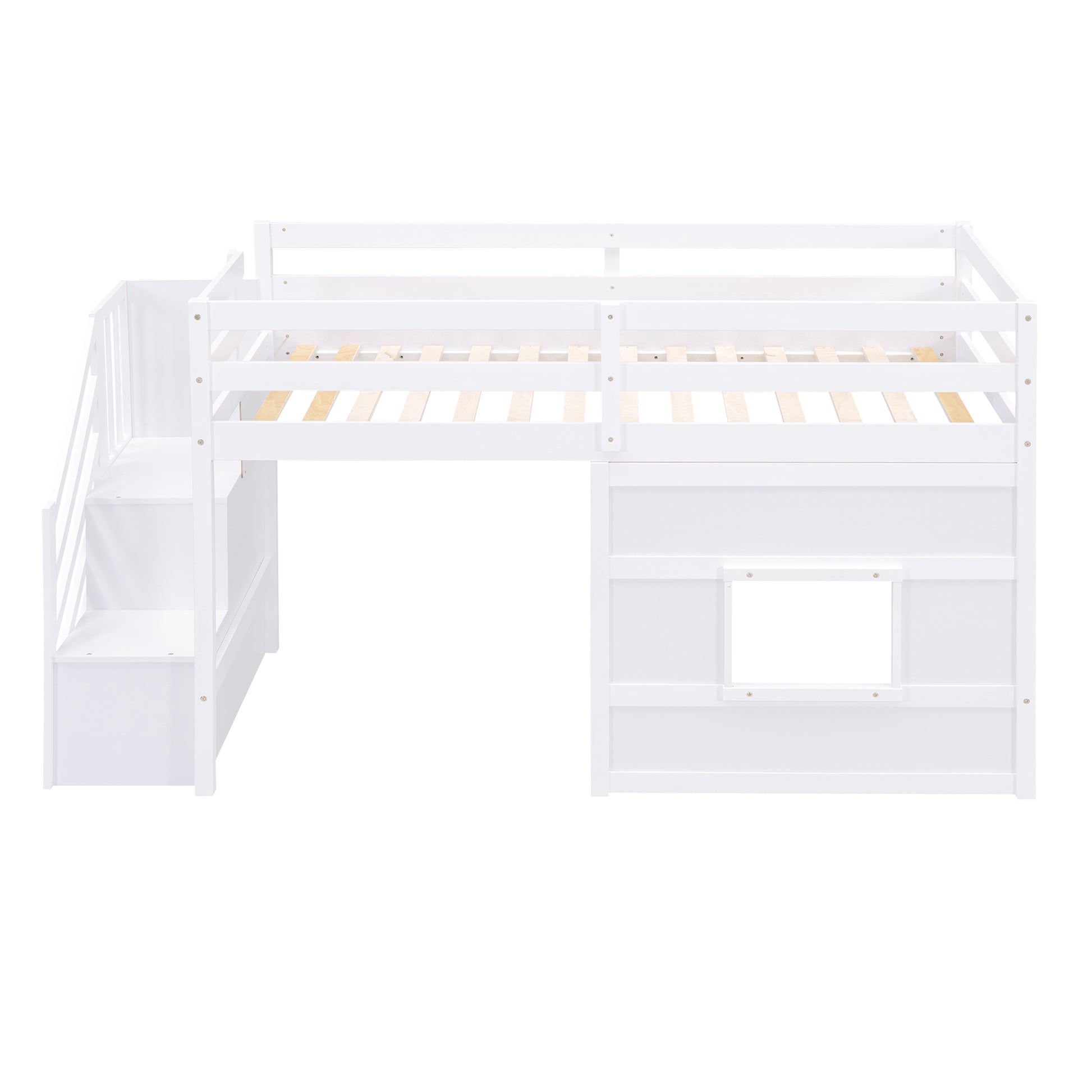 Twin Size Loft Bed with Storage Staircase and Window, With LED Light, White image 12