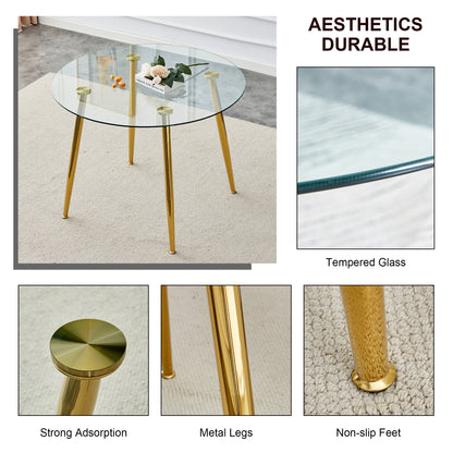 A glass tabletop with a diameter of 40 inches and a modern minimalist circular dining table with electroplated golden metal legs.Suitable for living rooms, and conference rooms.W1151S02857 image 5
