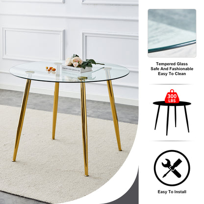 A glass tabletop with a diameter of 40 inches and a modern minimalist circular dining table with electroplated golden metal legs.Suitable for living rooms, and conference rooms.W1151S02857 image 6