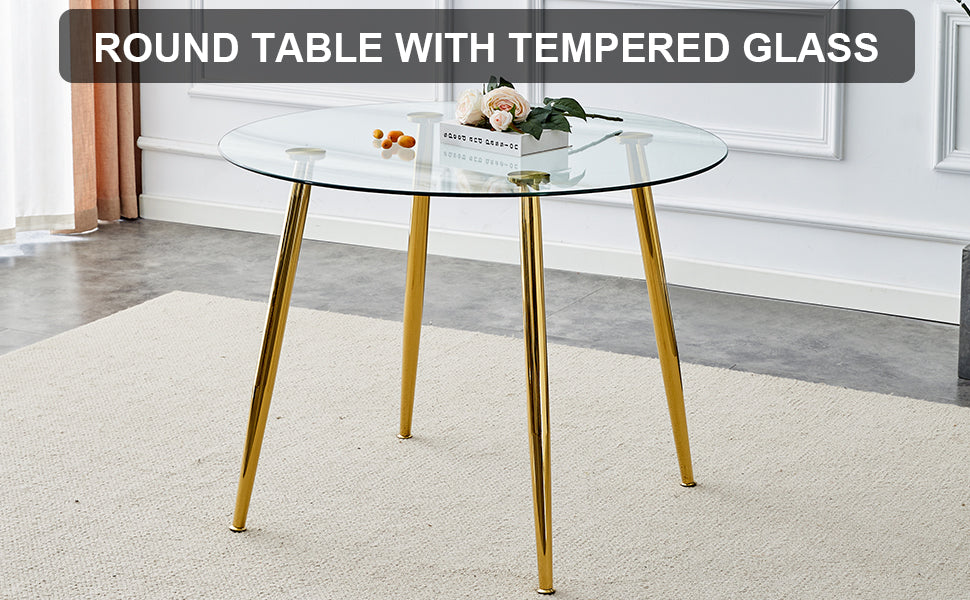 A glass tabletop with a diameter of 40 inches and a modern minimalist circular dining table with electroplated golden metal legs.Suitable for living rooms, and conference rooms.W1151S02857 image 7