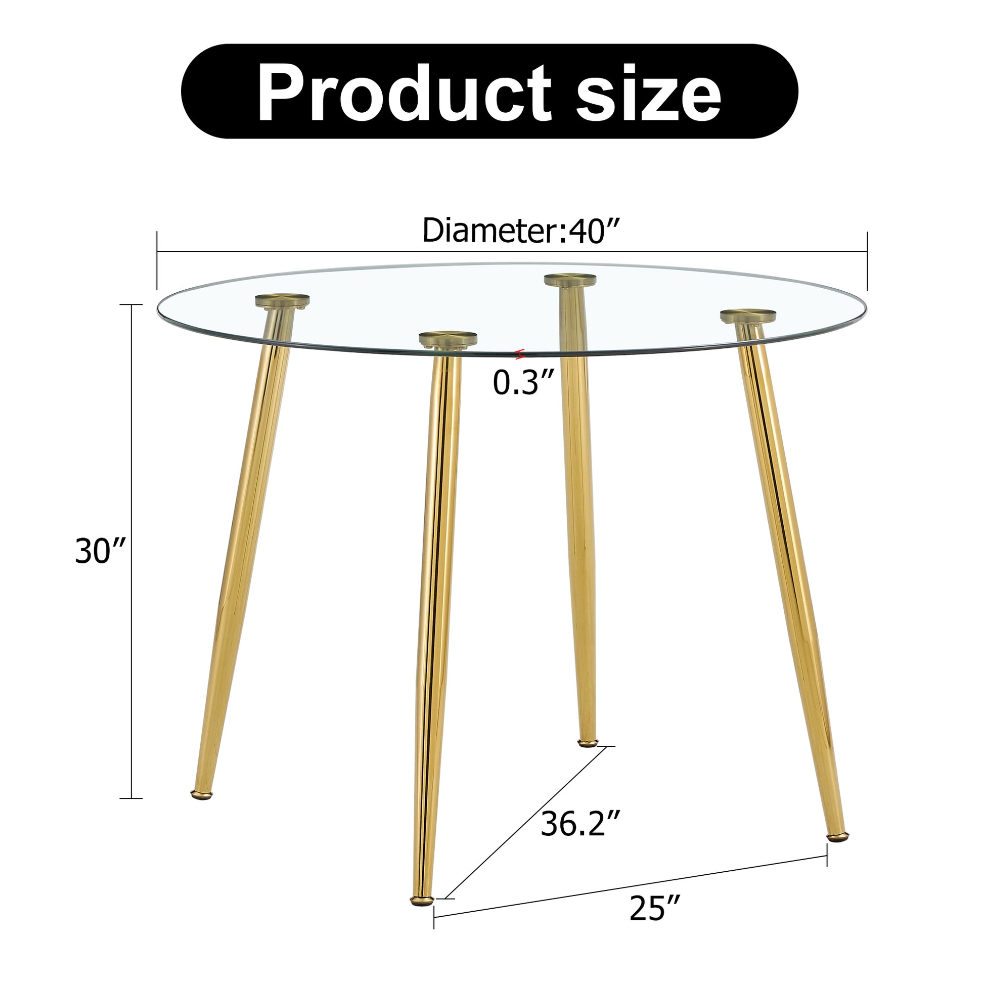 A glass tabletop with a diameter of 40 inches and a modern minimalist circular dining table with electroplated golden metal legs.Suitable for living rooms, and conference rooms.W1151S02857 image 4