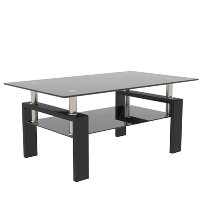Rectangle Black Glass Coffee Table, Clear Coffee Table,Modern Side Center Tables for Living Room,Living Room Furniture (Old Sku:W24138125) image 7