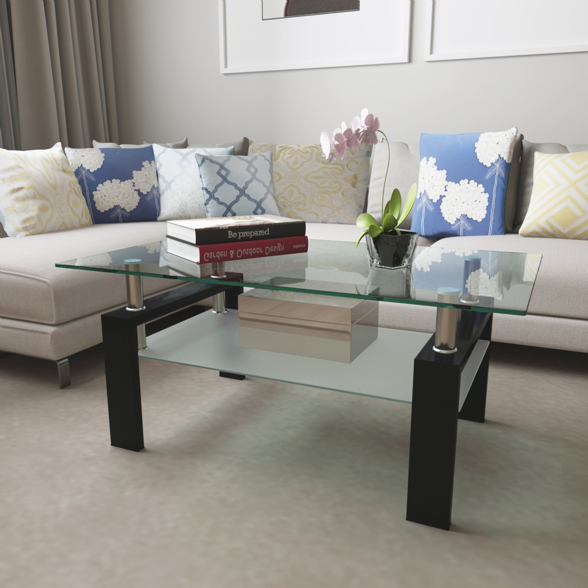 Rectangle Glass Coffee Table, Clear Coffee Table, Modern Side Center Tables for Living Room, Living Room Furniture (Old Sku:W24135188) image 3