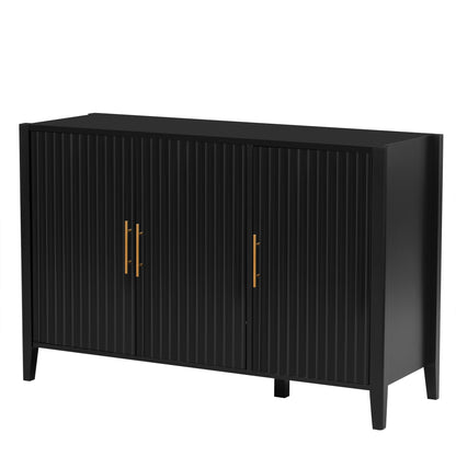 U-Style Wavy 3-Door Sideboard with Solid Pine Legs, Painted Finish Storage Cabinet with American Style for Living Room, Entryway, Kitchen, and Home Office. image 10