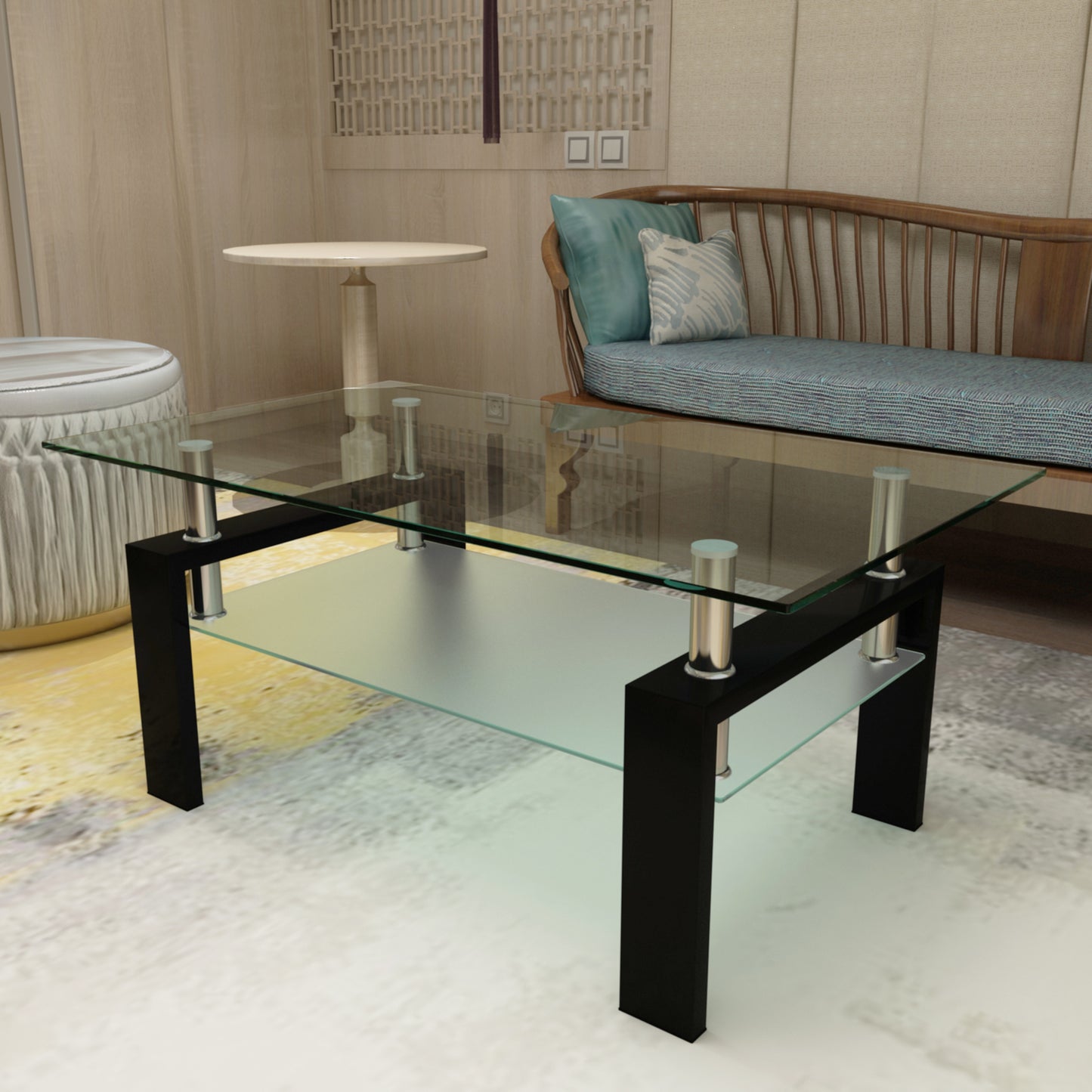 Rectangle Glass Coffee Table, Clear Coffee Table, Modern Side Center Tables for Living Room, Living Room Furniture (Old Sku:W24135188) image 4