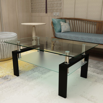 Rectangle Glass Coffee Table, Clear Coffee Table, Modern Side Center Tables for Living Room, Living Room Furniture (Old Sku:W24135188) image 4