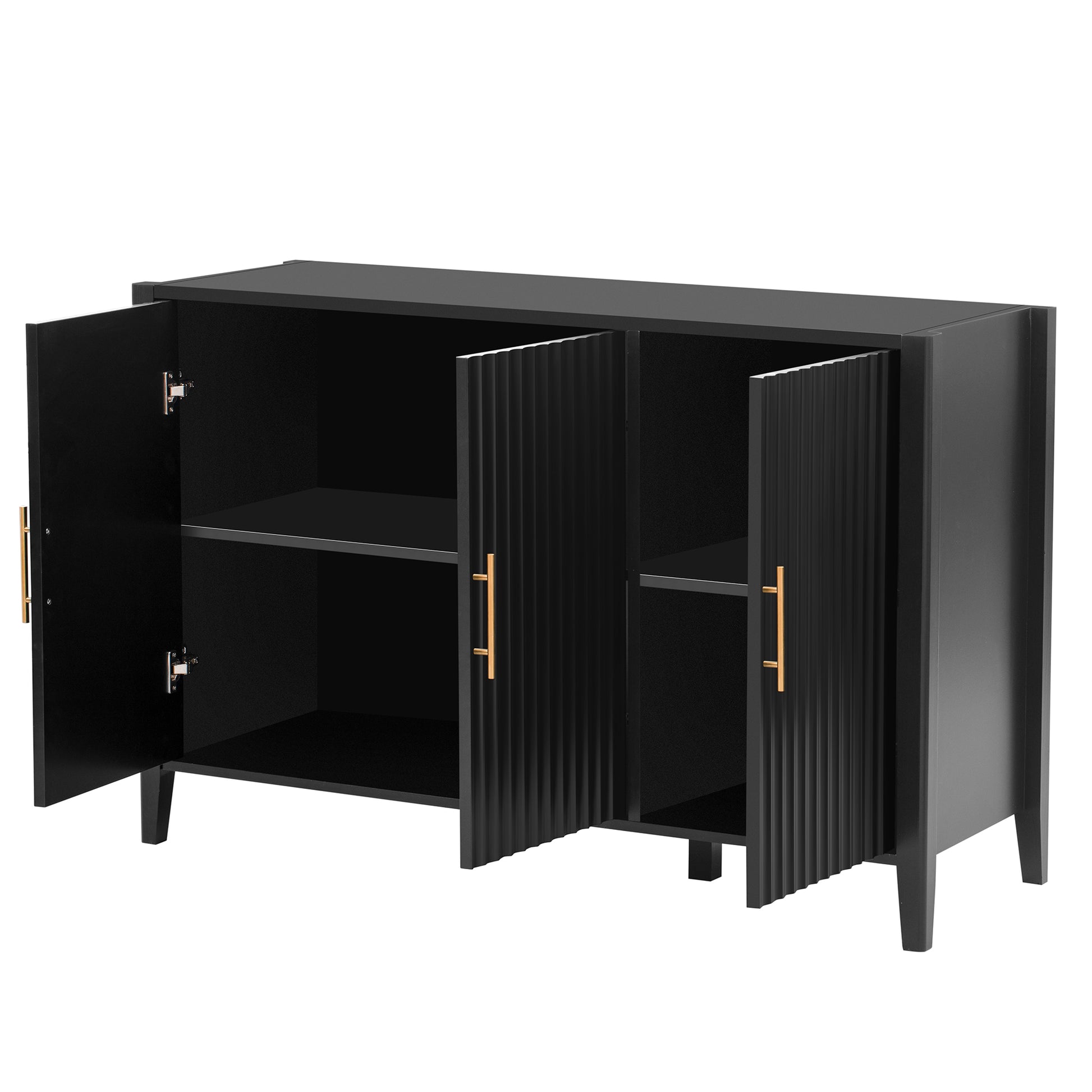 U-Style Wavy 3-Door Sideboard with Solid Pine Legs, Painted Finish Storage Cabinet with American Style for Living Room, Entryway, Kitchen, and Home Office. image 11