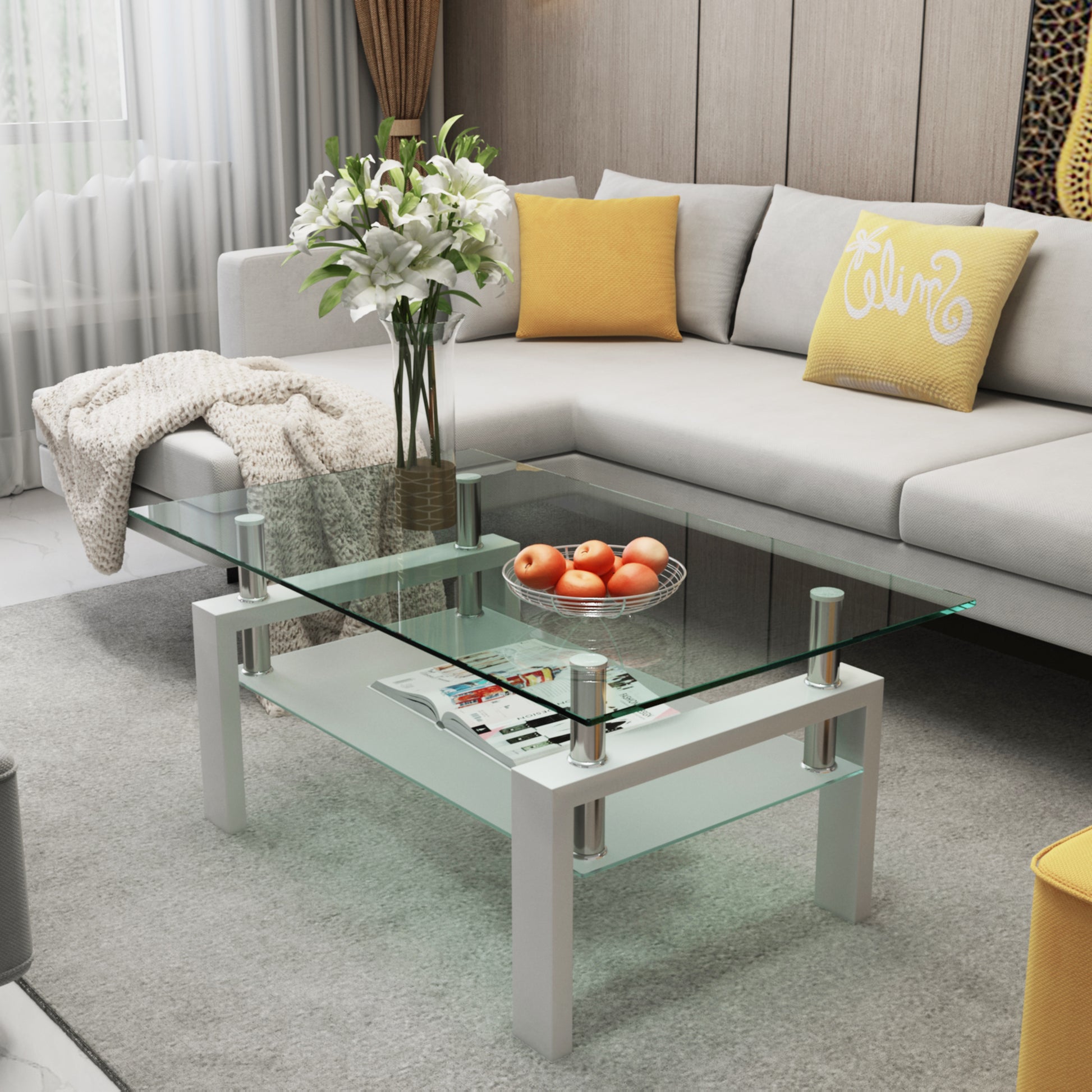Rectangle Glass Coffee Table, Clear Coffee Table, Modern Side Center Tables for Living Room, Living Room Furniture (Old Sku:W24136821) image 1