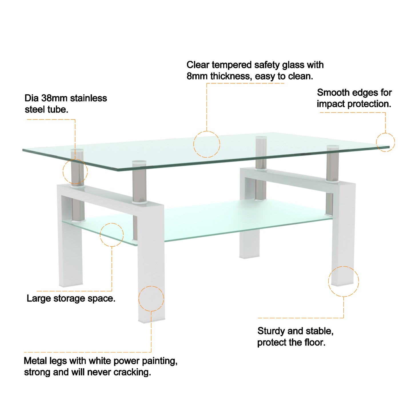 Rectangle Glass Coffee Table, Clear Coffee Table, Modern Side Center Tables for Living Room, Living Room Furniture (Old Sku:W24136821) image 6