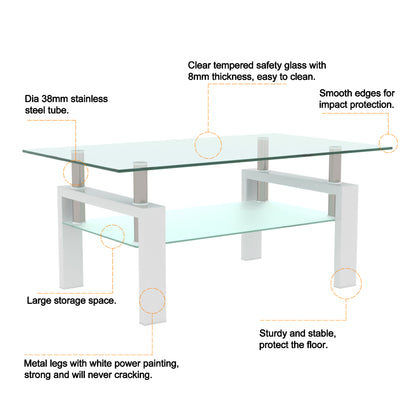 Rectangle Glass Coffee Table, Clear Coffee Table, Modern Side Center Tables for Living Room, Living Room Furniture (Old Sku:W24136821) image 6