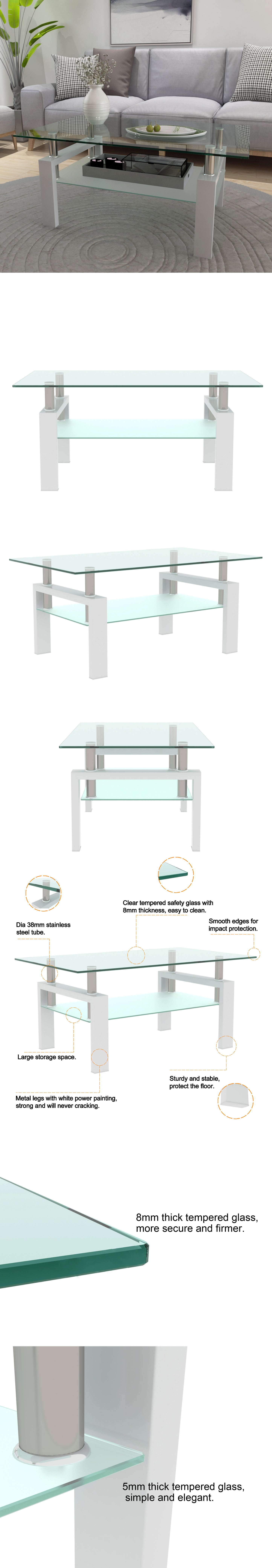 Rectangle Glass Coffee Table, Clear Coffee Table, Modern Side Center Tables for Living Room, Living Room Furniture (Old Sku:W24136821) image 9