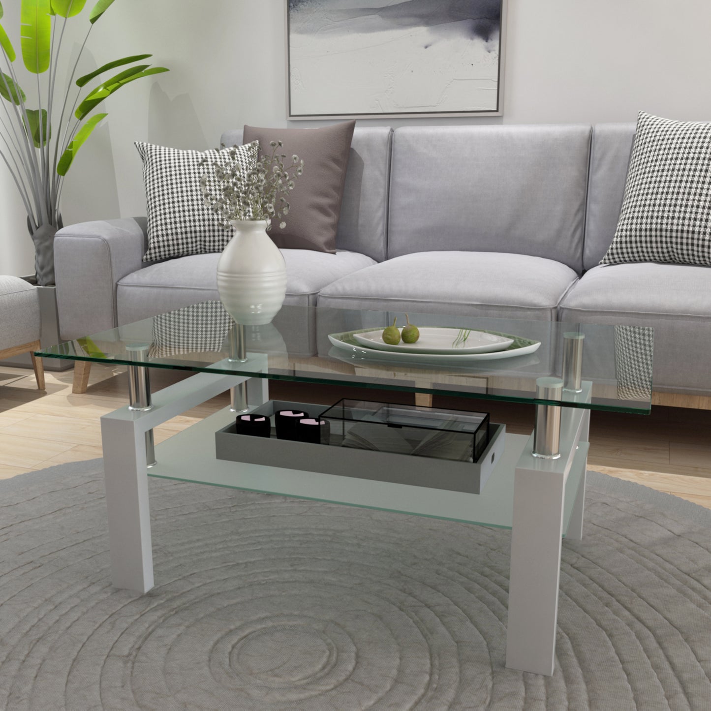 Rectangle Glass Coffee Table, Clear Coffee Table, Modern Side Center Tables for Living Room, Living Room Furniture (Old Sku:W24136821) image 2
