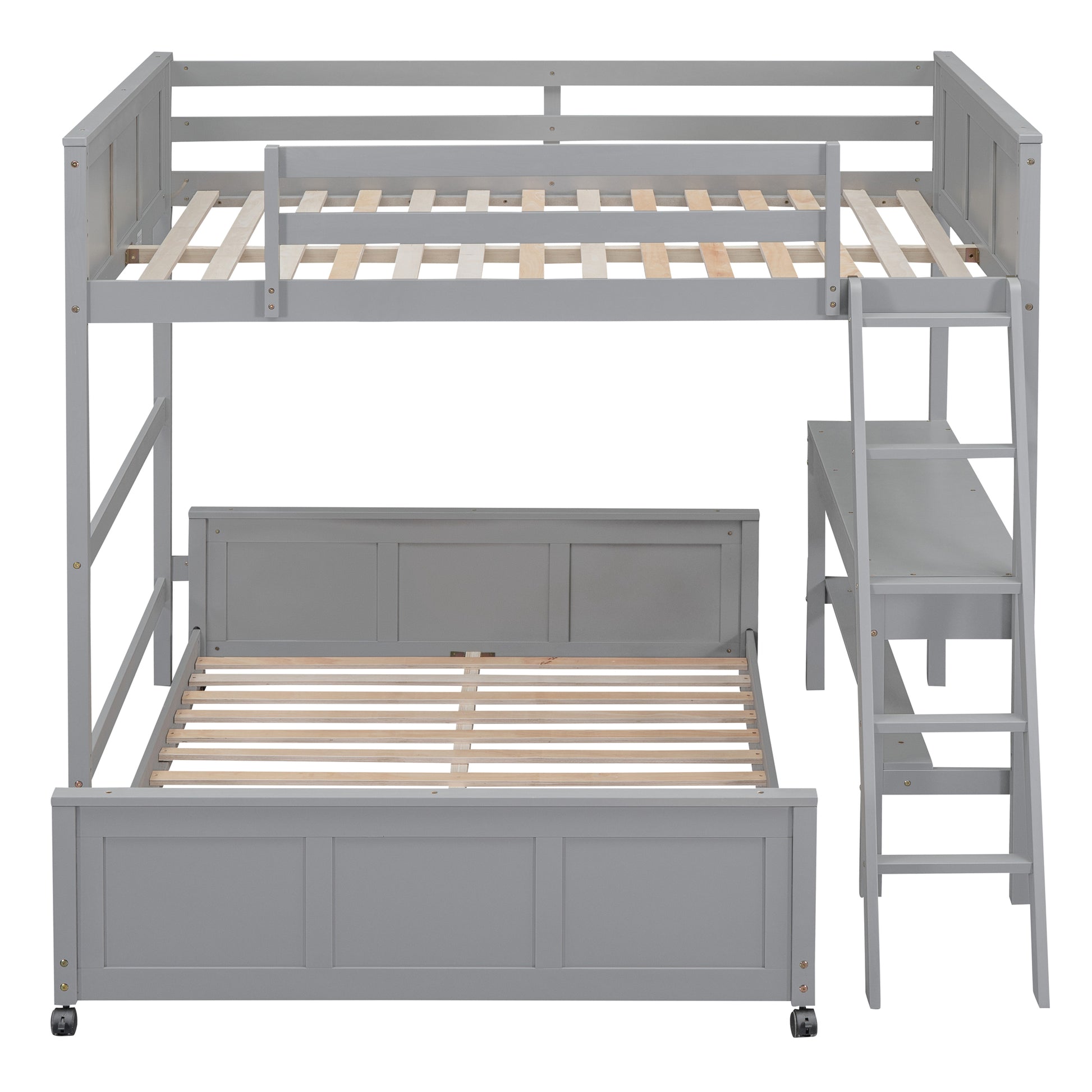 Full Over Full Bunk Bed with Desk, Gray(OLD SKU:LT001006AAE) image 4