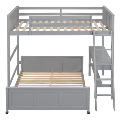 Full Over Full Bunk Bed with Desk, Gray(OLD SKU:LT001006AAE) image 4