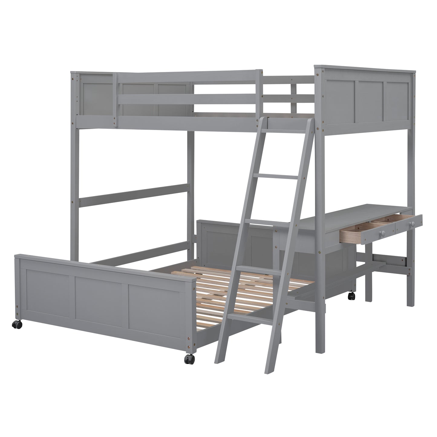 Full Over Full Bunk Bed with Desk, Gray(OLD SKU:LT001006AAE) image 3
