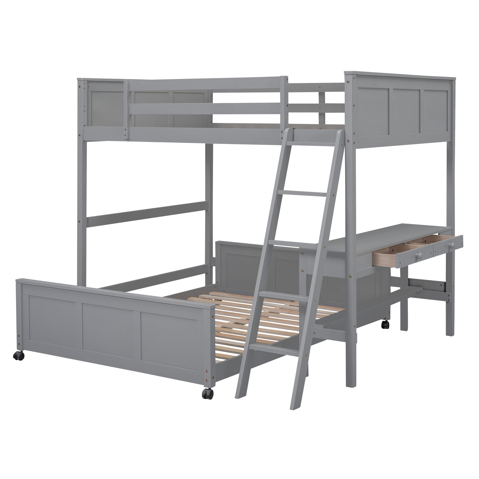 Full Over Full Bunk Bed with Desk, Gray(OLD SKU:LT001006AAE) image 3