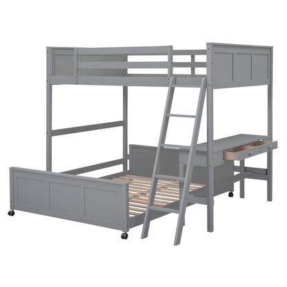 Full Over Full Bunk Bed with Desk, Gray(OLD SKU:LT001006AAE) image 3
