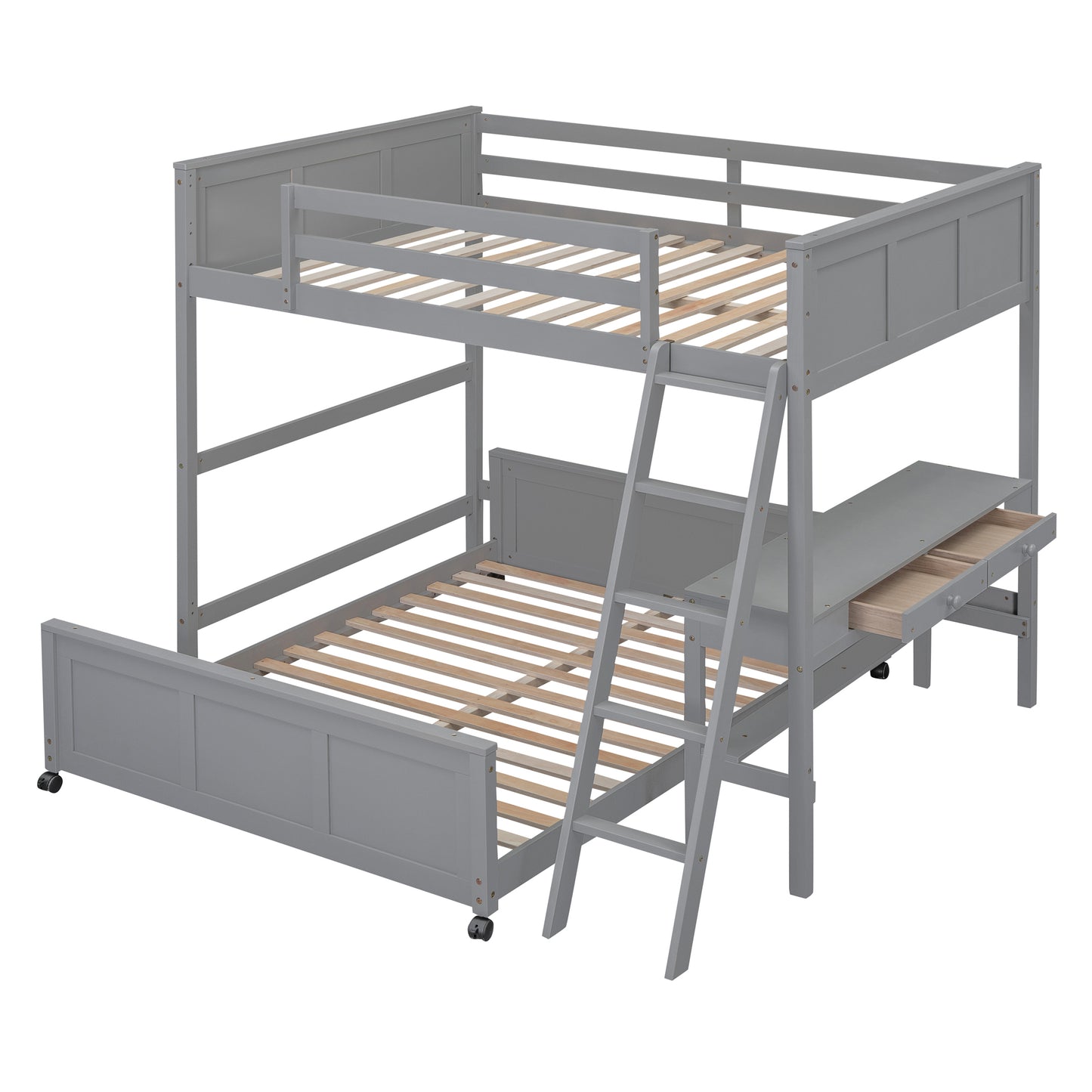 Full Over Full Bunk Bed with Desk, Gray(OLD SKU:LT001006AAE) image 8