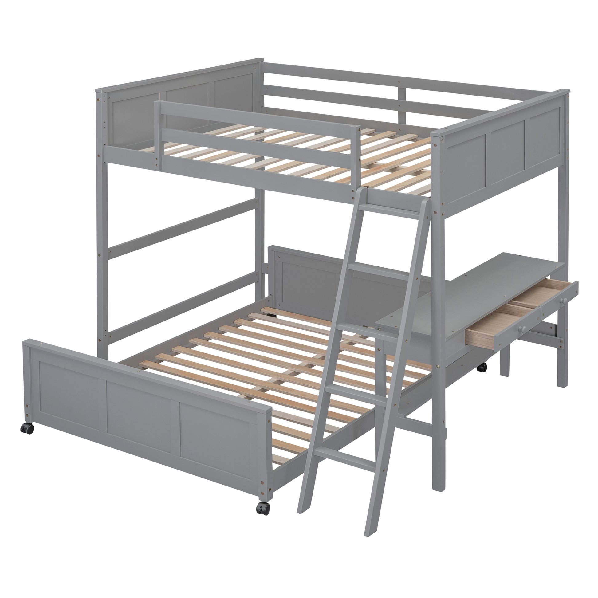 Full Over Full Bunk Bed with Desk, Gray(OLD SKU:LT001006AAE) image 8