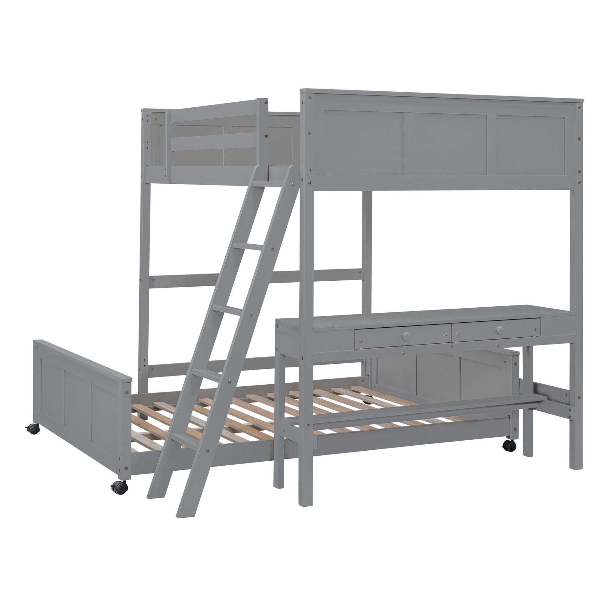 Full Over Full Bunk Bed with Desk, Gray(OLD SKU:LT001006AAE) image 7