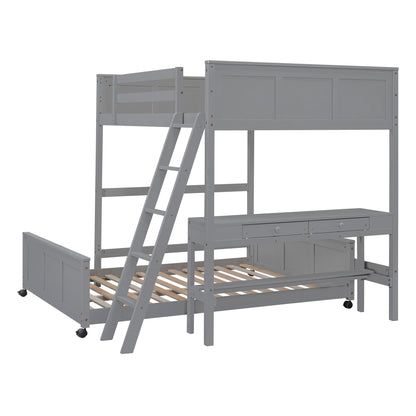 Full Over Full Bunk Bed with Desk, Gray(OLD SKU:LT001006AAE) image 7