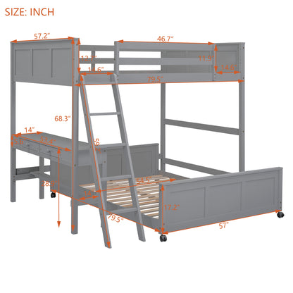 Full Over Full Bunk Bed with Desk, Gray(OLD SKU:LT001006AAE) image 6