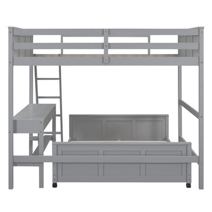 Full Over Full Bunk Bed with Desk, Gray(OLD SKU:LT001006AAE) image 9