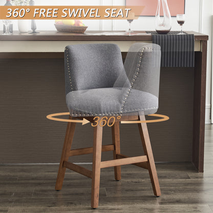 Upholstered Swivel Bar Stools Set of 2, 26" Counter Height Modern Chairs with Ergonomic Design, Wood Frame & Adjustable Foot Pad for Kitchen Island, Home Bar, Dining Room, Dark Grey image 2