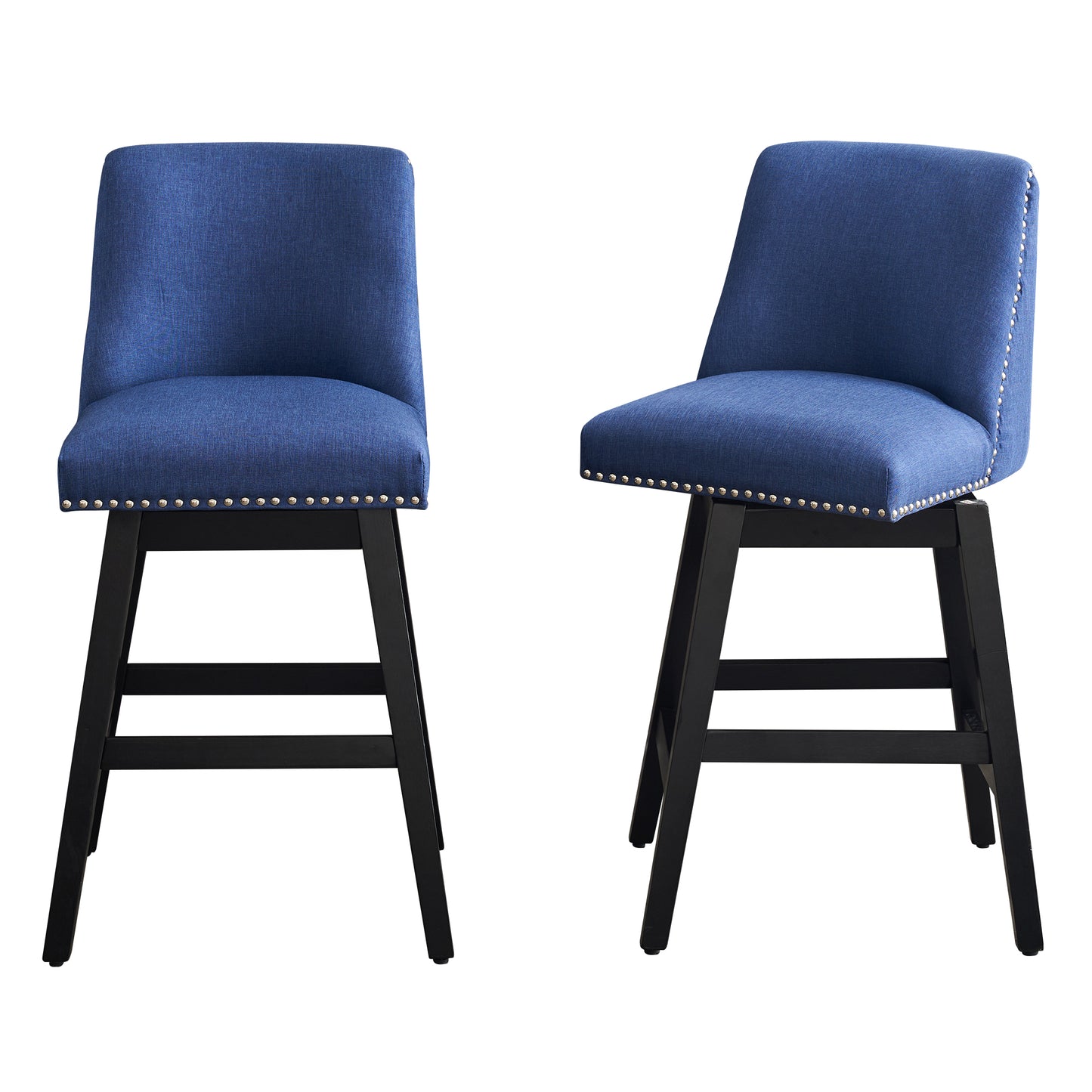 Upholstered Swivel Bar Stools Set of 2, 26" Counter Height Modern Chairs with Ergonomic Design, Wood Frame & Adjustable Foot Pad for Kitchen Island, Home Bar, Dining Room, Dark Blue image 6