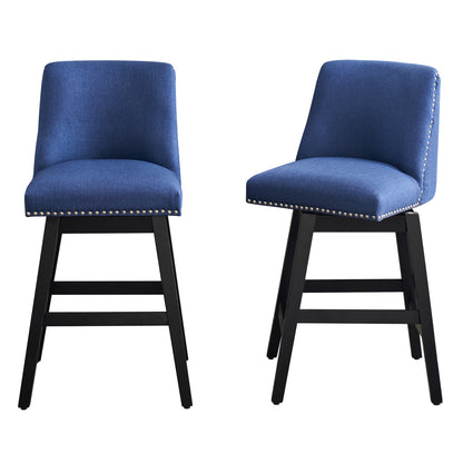 Upholstered Swivel Bar Stools Set of 2, 26" Counter Height Modern Chairs with Ergonomic Design, Wood Frame & Adjustable Foot Pad for Kitchen Island, Home Bar, Dining Room, Dark Blue image 6
