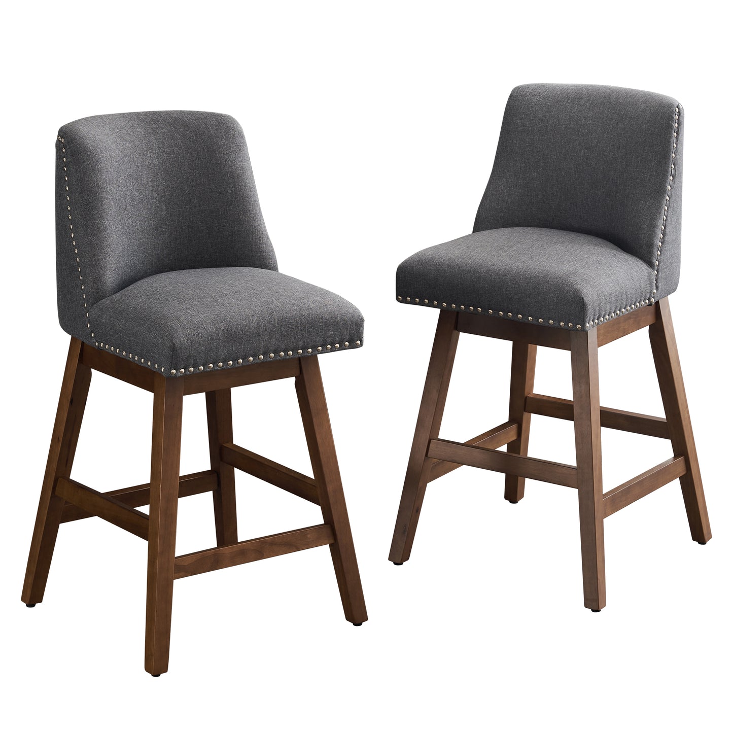 Upholstered Swivel Bar Stools Set of 2, 26" Counter Height Modern Chairs with Ergonomic Design, Wood Frame & Adjustable Foot Pad for Kitchen Island, Home Bar, Dining Room, Dark Grey image 6