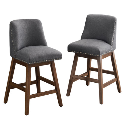 Upholstered Swivel Bar Stools Set of 2, 26" Counter Height Modern Chairs with Ergonomic Design, Wood Frame & Adjustable Foot Pad for Kitchen Island, Home Bar, Dining Room, Dark Grey image 6