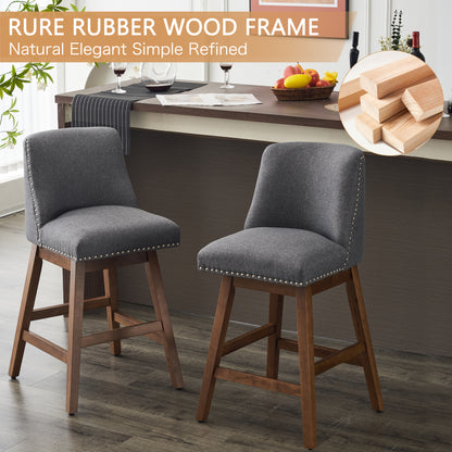 Upholstered Swivel Bar Stools Set of 2, 26" Counter Height Modern Chairs with Ergonomic Design, Wood Frame & Adjustable Foot Pad for Kitchen Island, Home Bar, Dining Room, Dark Grey image 4