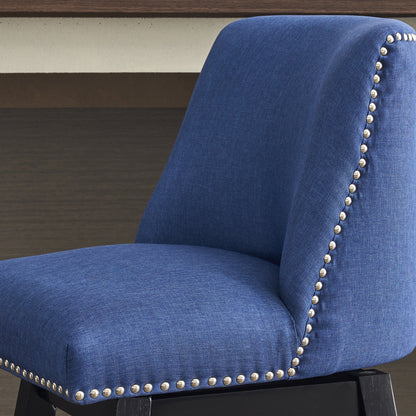 Upholstered Swivel Bar Stools Set of 2, 26" Counter Height Modern Chairs with Ergonomic Design, Wood Frame & Adjustable Foot Pad for Kitchen Island, Home Bar, Dining Room, Dark Blue image 7