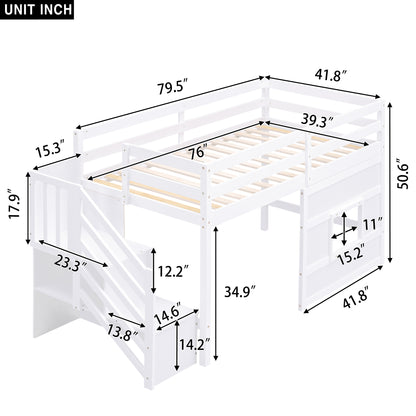 Twin Size Loft Bed with Storage Staircase and Window, With LED Light, White image 10