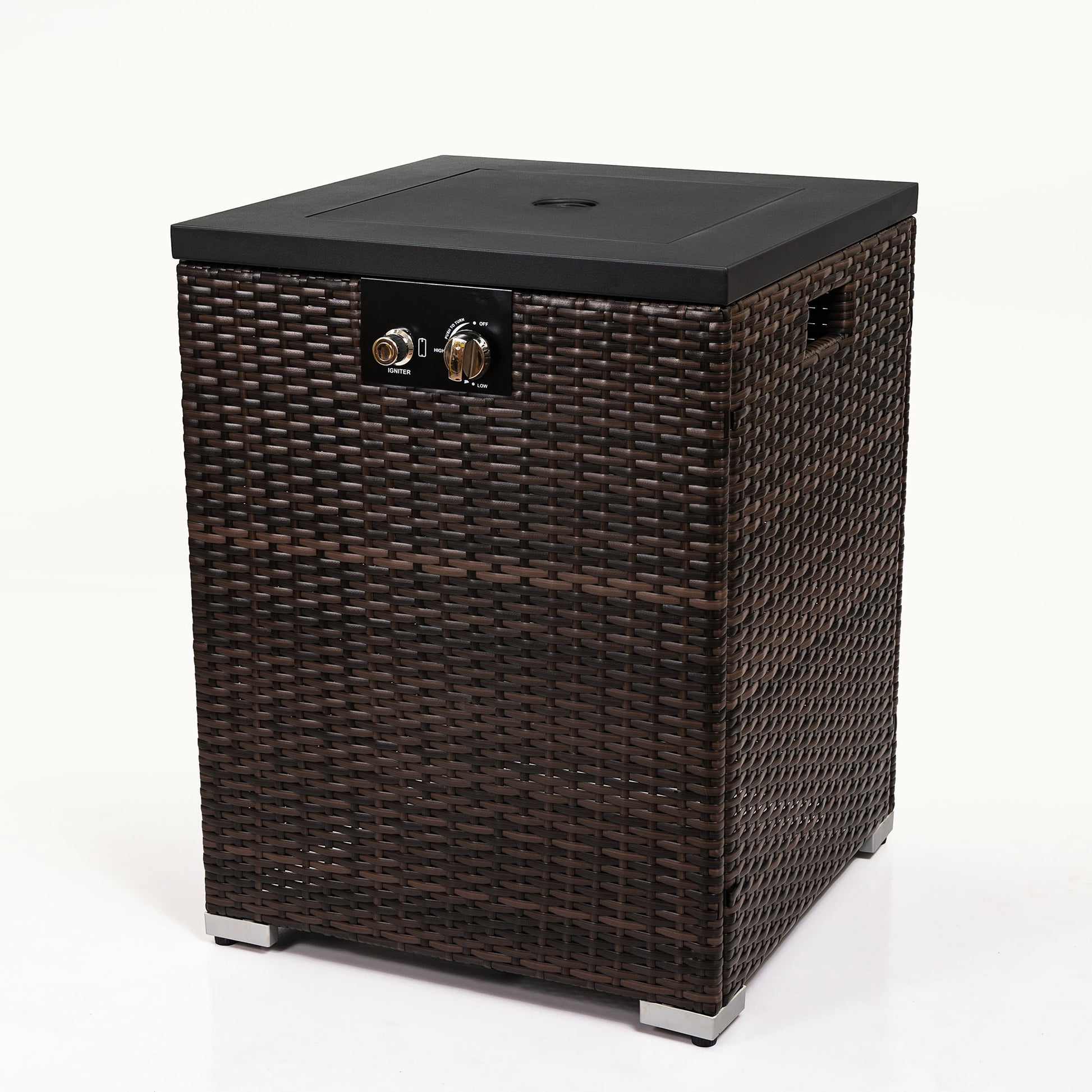 22" Propane Gas Fire Pit Table, 50000 BTU Square Steel Fire Pit with Beautiful Wicker Base for Outside Patio Deck Garden Backyard-Dark Brown image 9