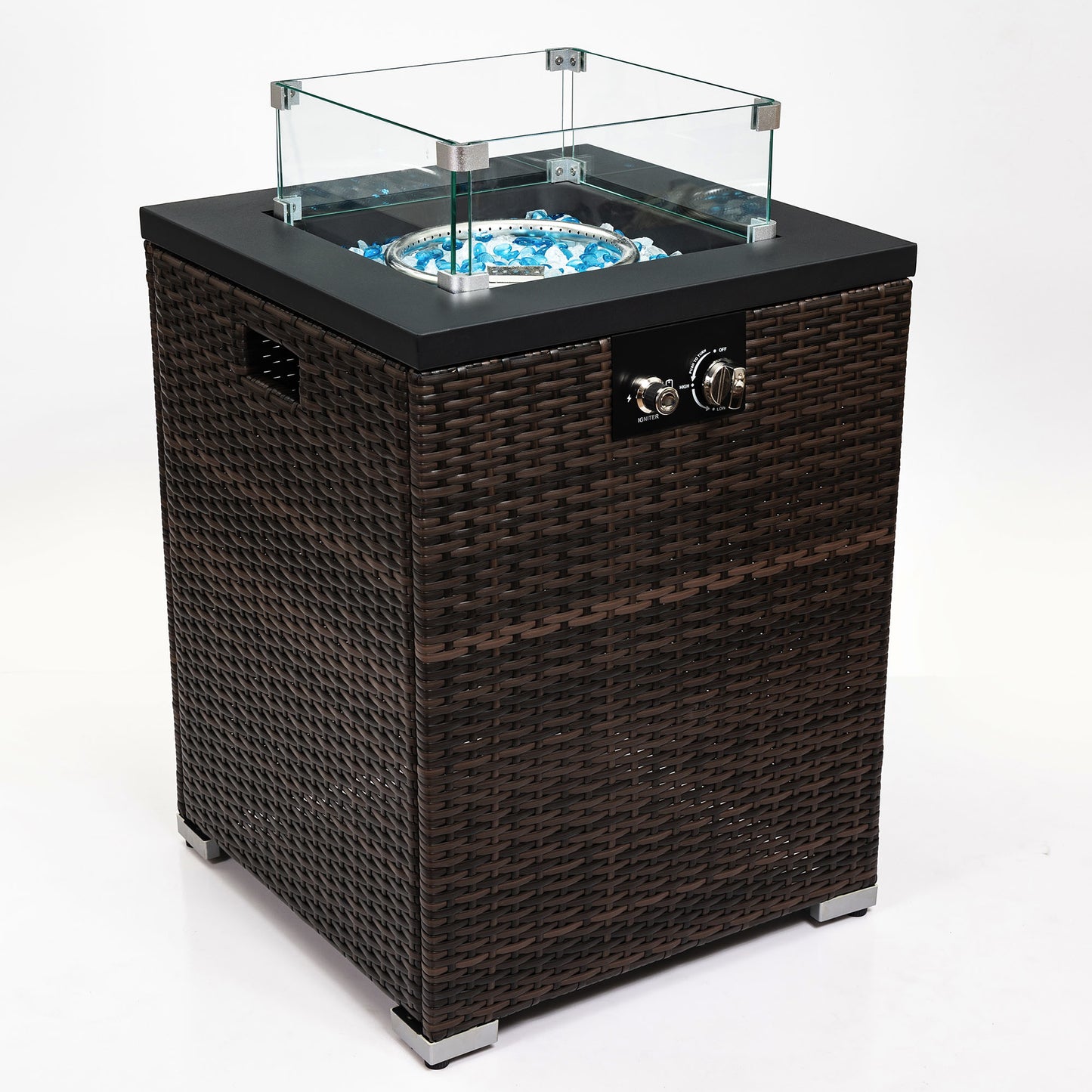 22" Propane Gas Fire Pit Table, 50000 BTU Square Steel Fire Pit with Beautiful Wicker Base for Outside Patio Deck Garden Backyard-Dark Brown image 5