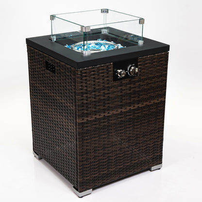 22" Propane Gas Fire Pit Table, 50000 BTU Square Steel Fire Pit with Beautiful Wicker Base for Outside Patio Deck Garden Backyard-Dark Brown image 5