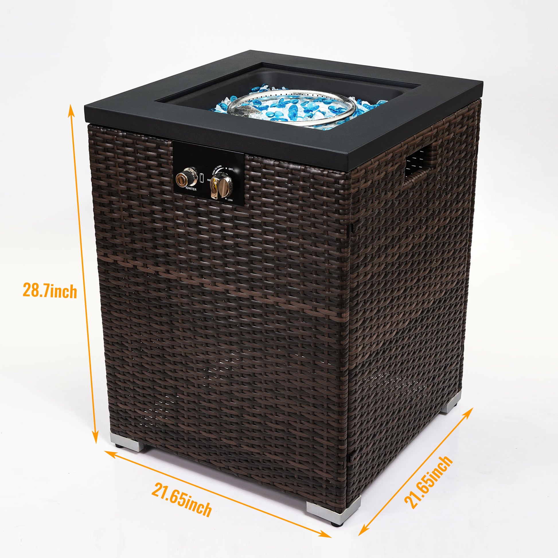 22" Propane Gas Fire Pit Table, 50000 BTU Square Steel Fire Pit with Beautiful Wicker Base for Outside Patio Deck Garden Backyard-Dark Brown image 11